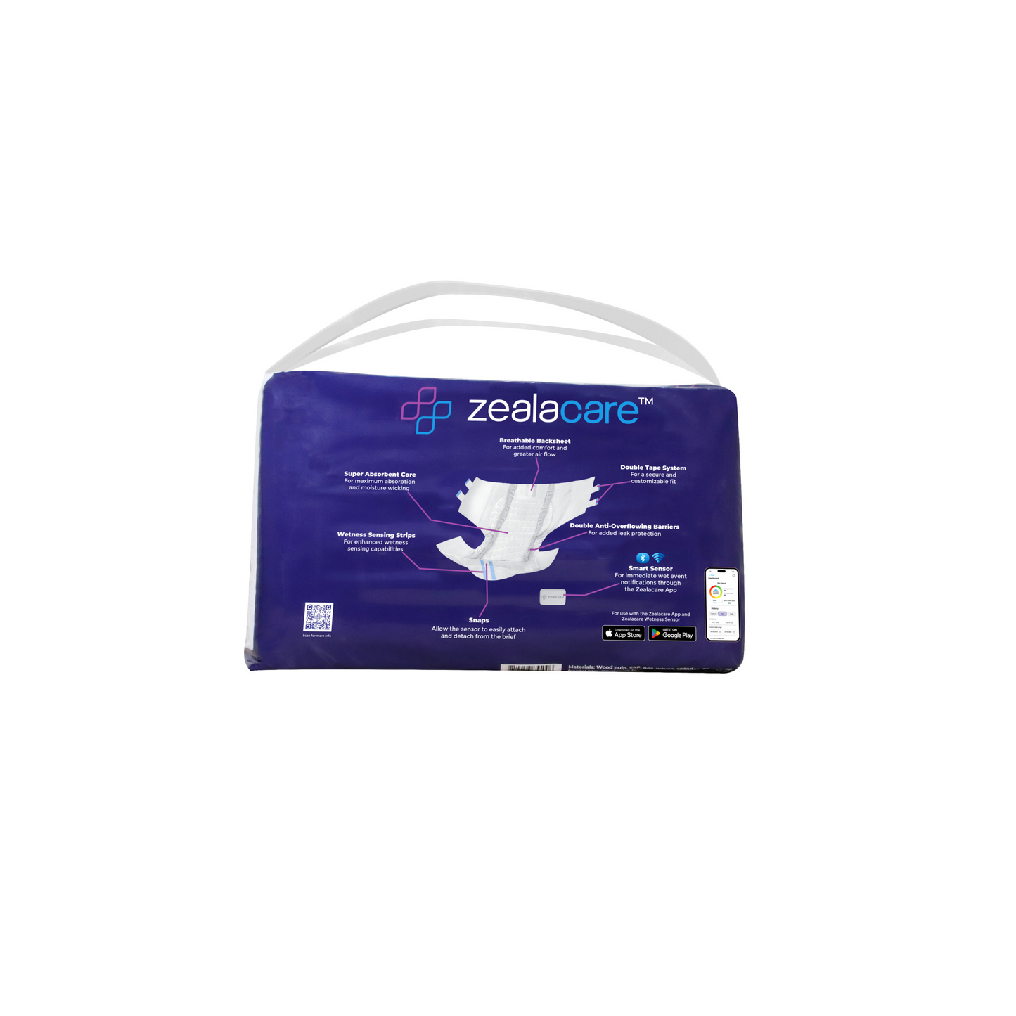 SMART Adult Size Briefs - Incontinence Briefs by Zealacare (Sensor Sold Separately)