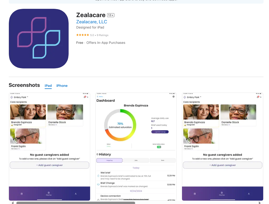 SMART Adult Size Briefs - Incontinence Briefs by Zealacare (Sensor Sold Separately)