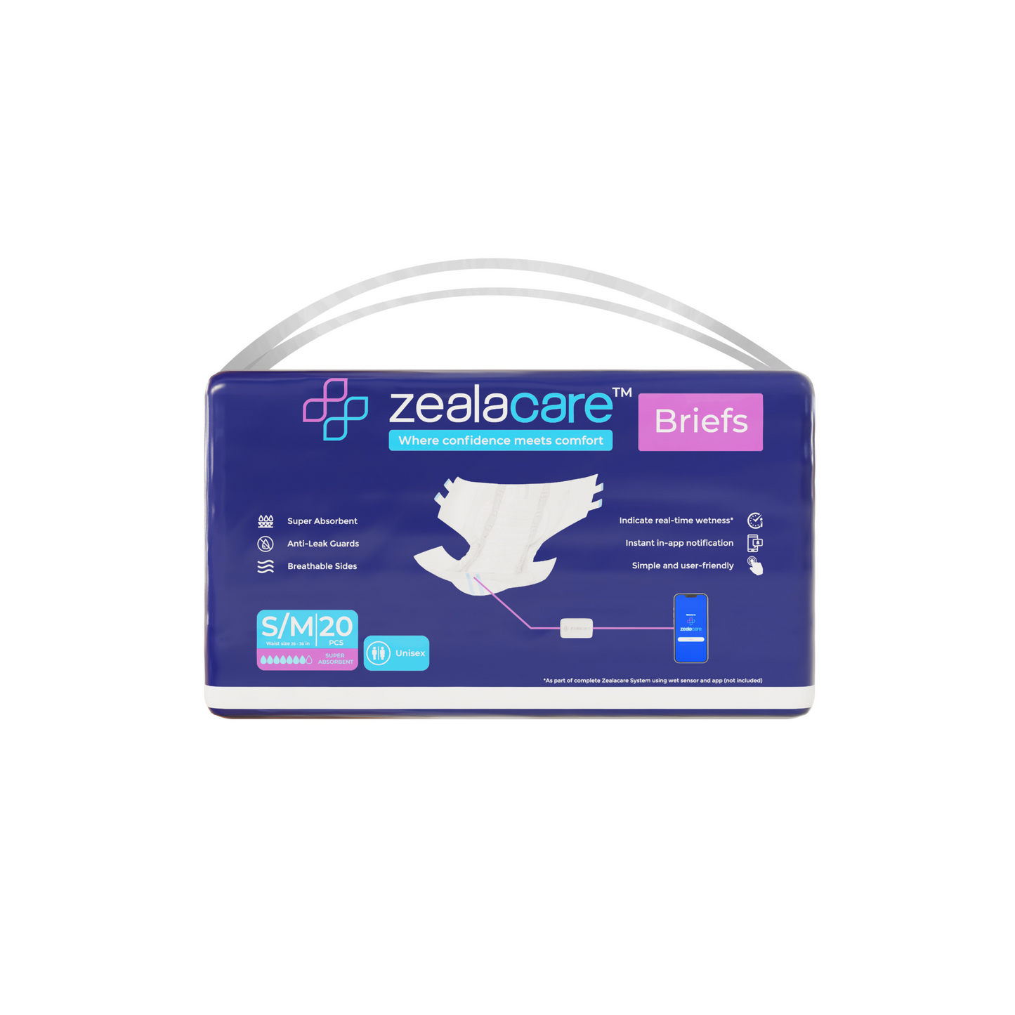 SMART Adult Size Briefs - Incontinence Briefs by Zealacare (Sensor Sold Separately)